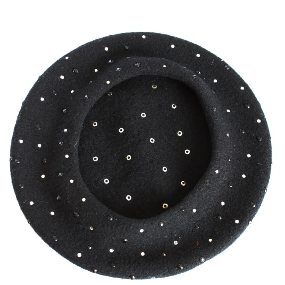 Norma Kamali OMO Hat Beret Black Wool Embellished Rare Retro Vintage 80s